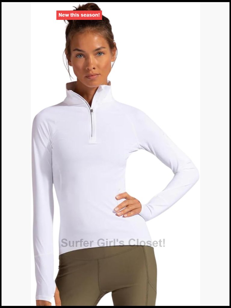 Upf 50+ Sun Protection Mock Zip Top With Sleeve Pocket, Thumb Holes
